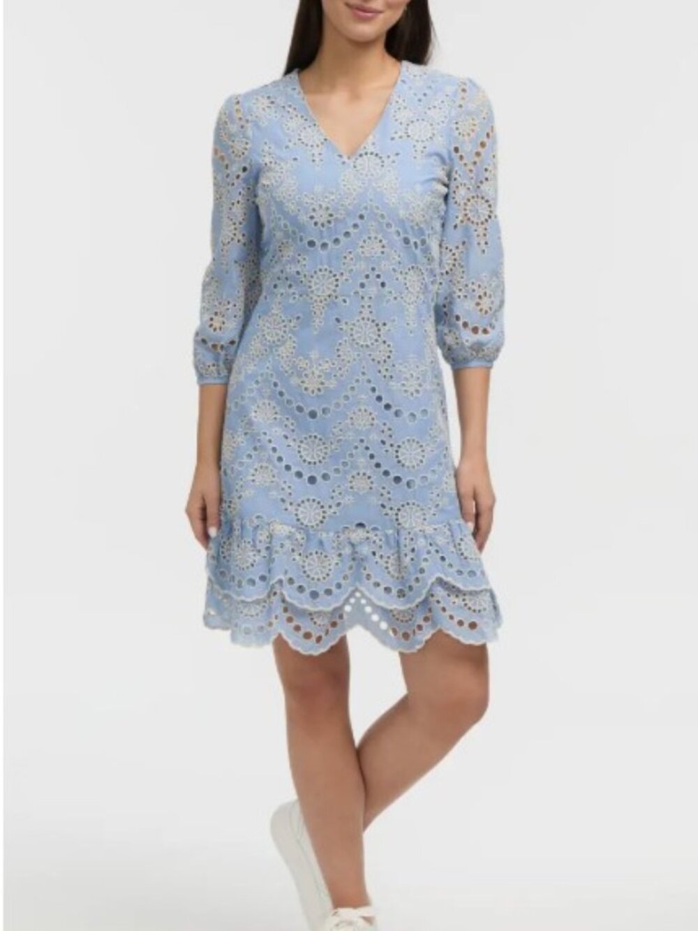 ELLEN TRACY EMBROIDERED EYELET V-NECK DRESS SIZE XS